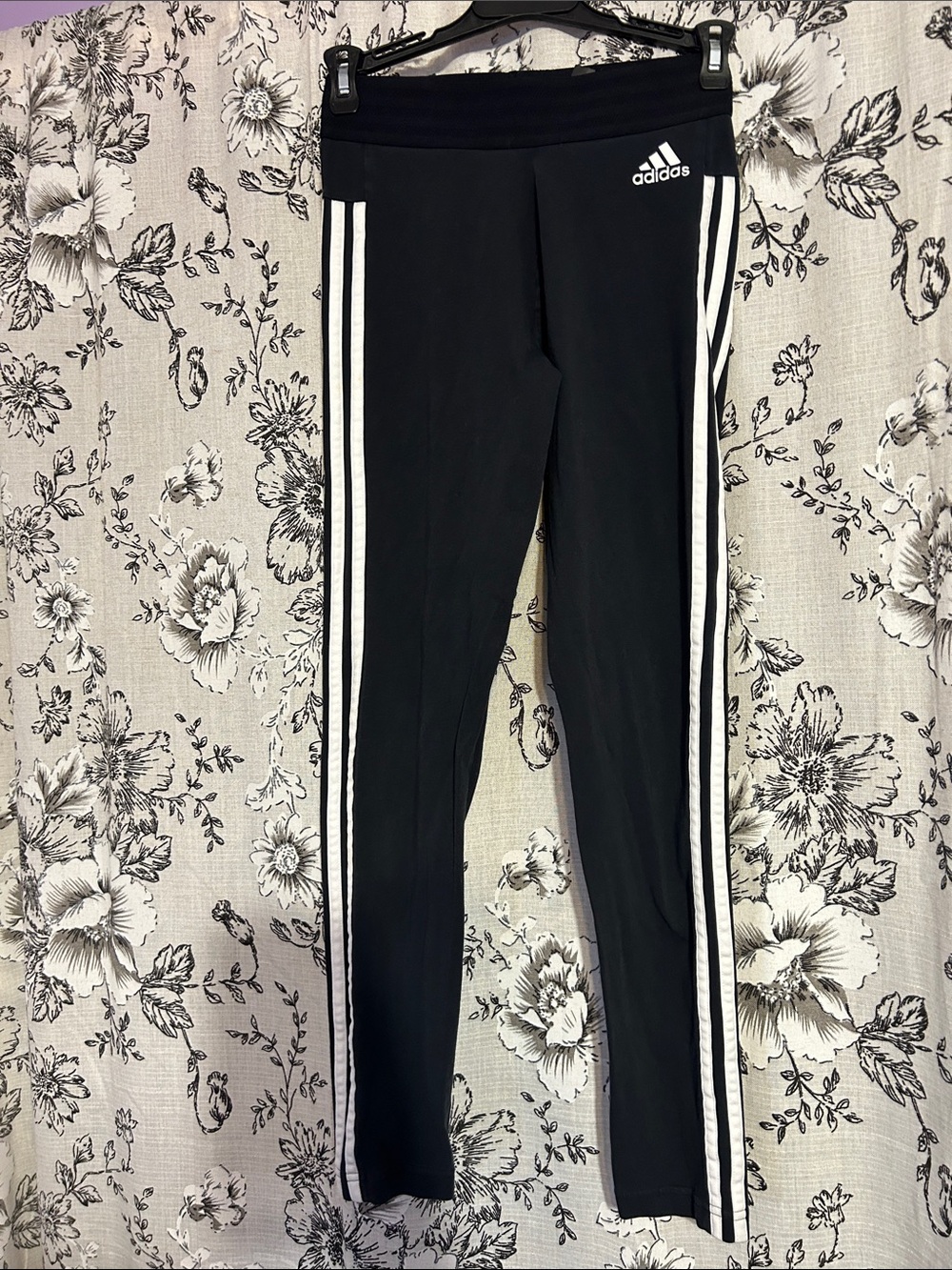 adidas Black Leggings with White Side Stripes